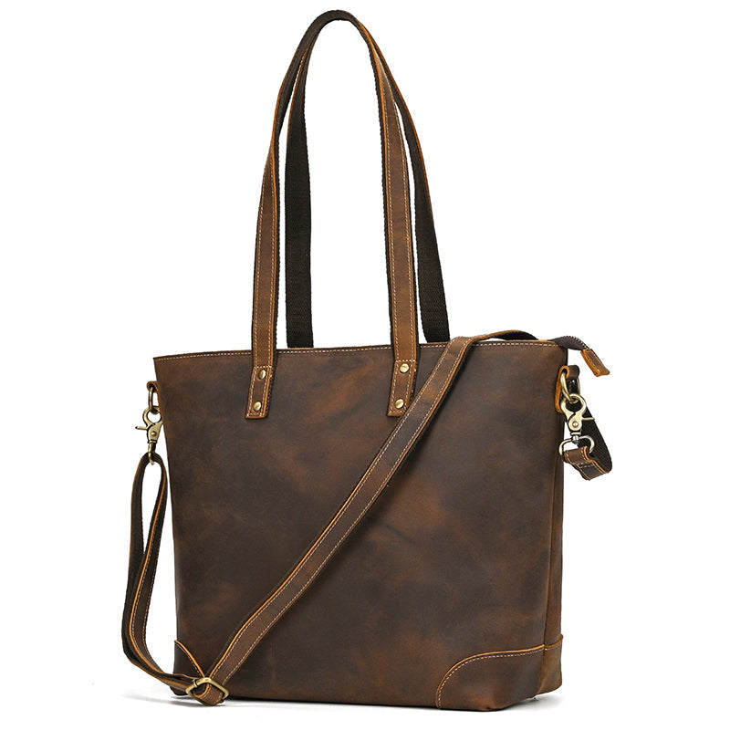 Full Grain Leather Tote Bag Handcrafted Office Bag Leather Shoulder Bag Women Tote With Zipper Outside Pocket RockCow Leather Studio