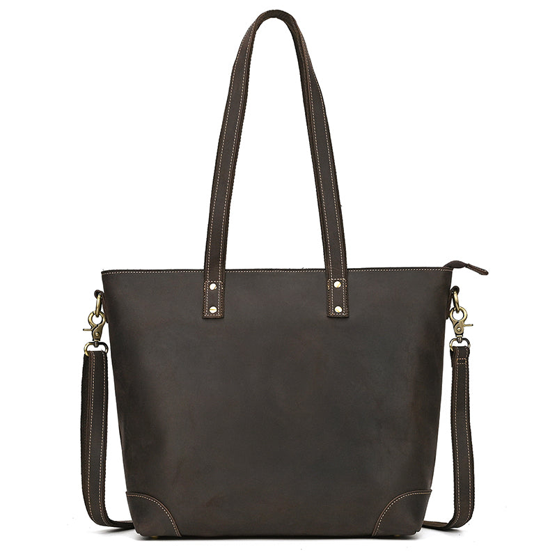 Full Grain Leather Tote Bag Handcrafted Office Bag Leather Shoulder Bag Women Tote With Zipper Outside Pocket RockCow Leather Studio