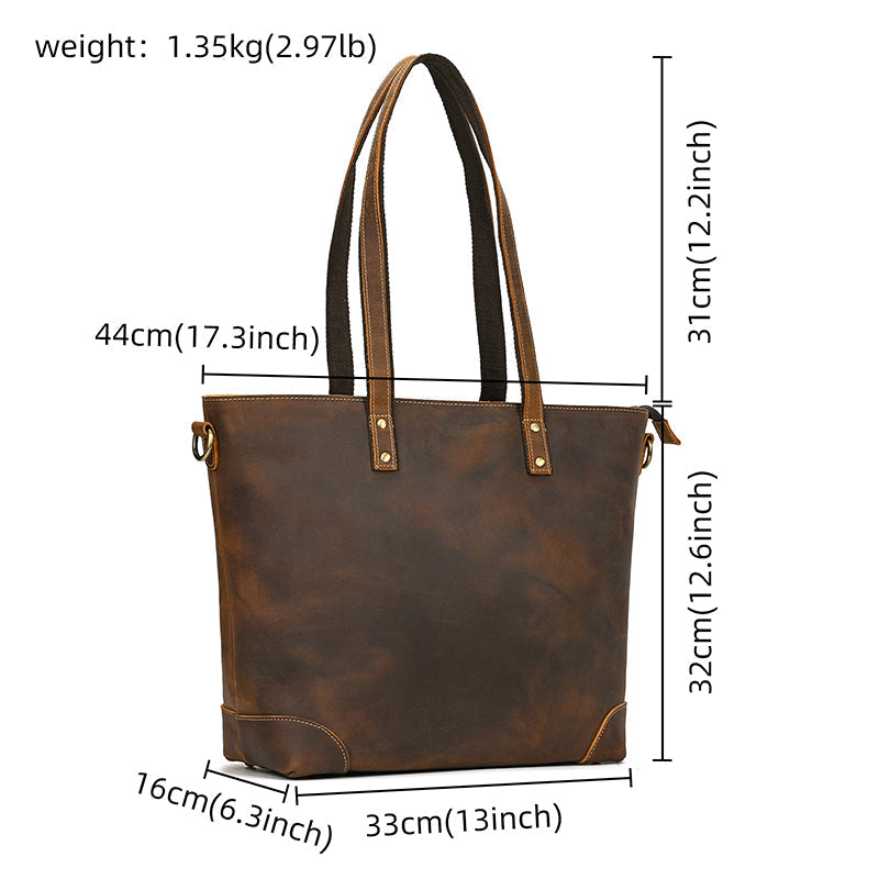 Full Grain Leather Tote Bag Handcrafted Office Bag Leather Shoulder Bag Women Tote With Zipper Outside Pocket RockCow Leather Studio