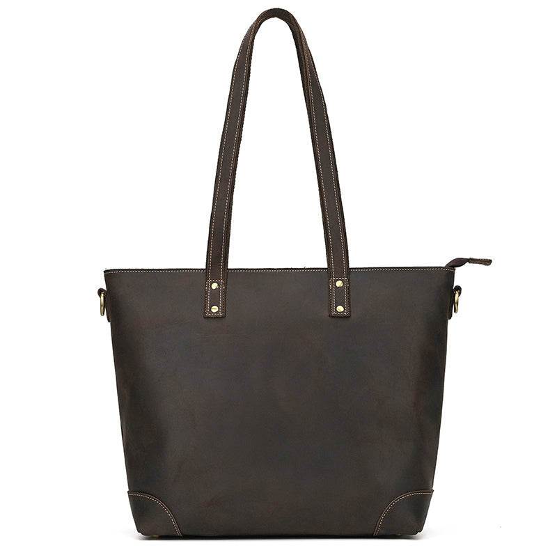 Full Grain Leather Tote Bag Handcrafted Office Bag Leather Shoulder Bag Women Tote With Zipper Outside Pocket RockCow Leather Studio