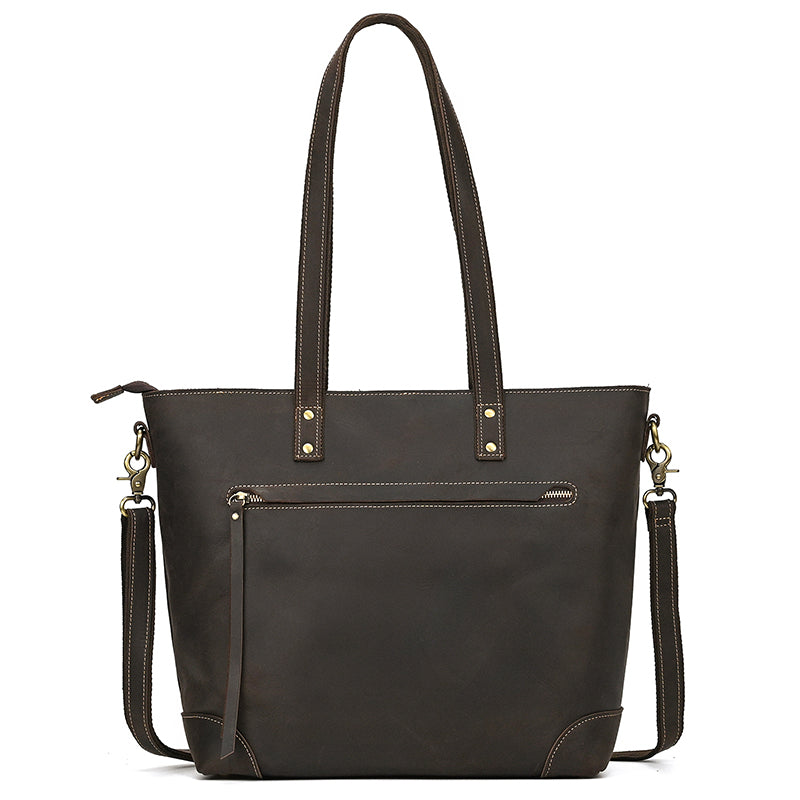 Full Grain Leather Tote Bag Handcrafted Office Bag Leather Shoulder Bag Women Tote With Zipper Outside Pocket RockCow Leather Studio