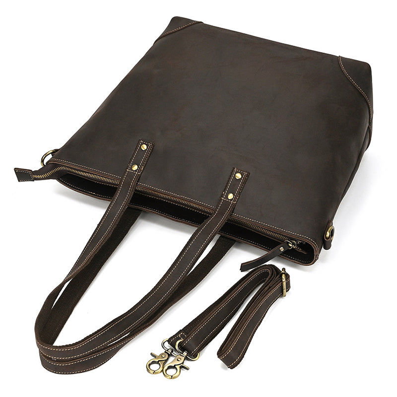 Full Grain Leather Tote Bag Handcrafted Office Bag Leather Shoulder Bag Women Tote With Zipper Outside Pocket RockCow Leather Studio