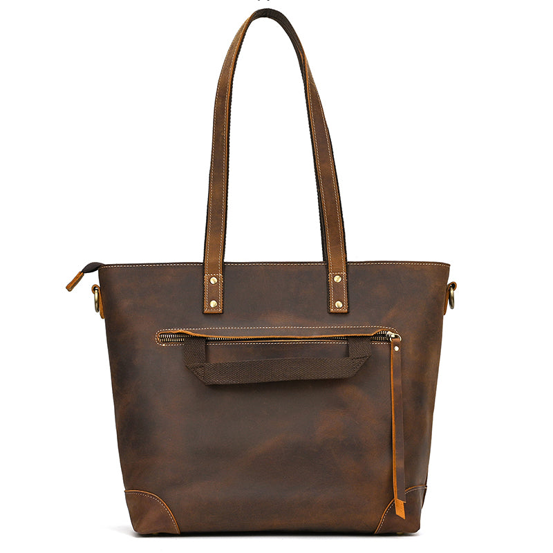 Full Grain Leather Tote Bag Handcrafted Office Bag Leather Shoulder Bag Women Tote With Zipper Outside Pocket RockCow Leather Studio