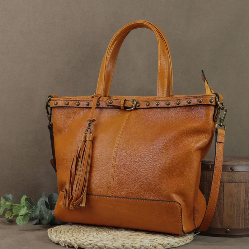 Full Grain Leather Tote Bag Handmade Leather Bag Everyday Bag Vintage Women Leather Shoulder Bag Handbag RockCow Leather Studio