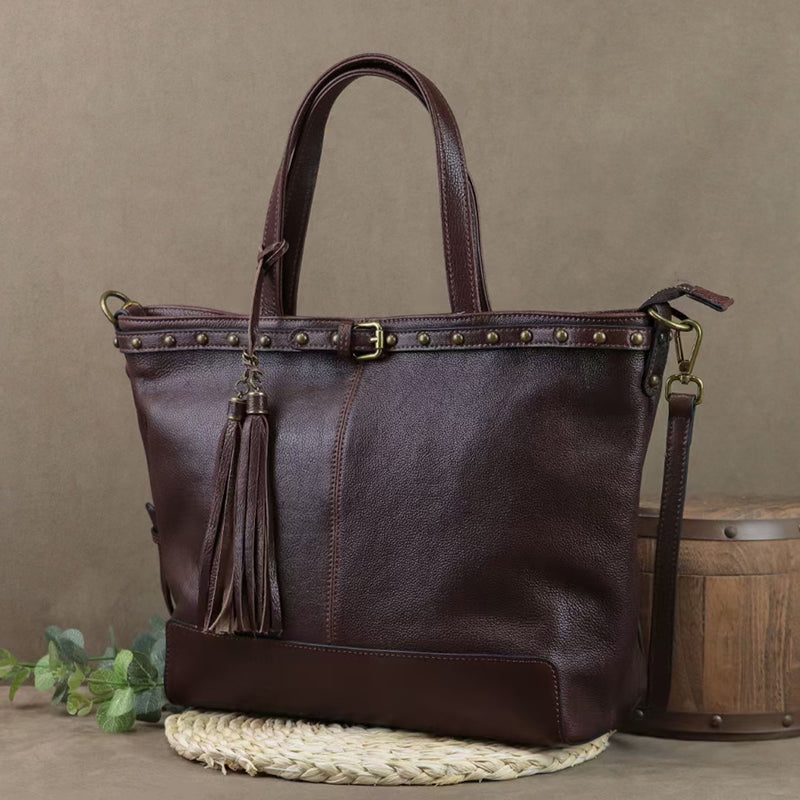 Full Grain Leather Tote Bag Handmade Leather Bag Everyday Bag Vintage Women Leather Shoulder Bag Handbag RockCow Leather Studio