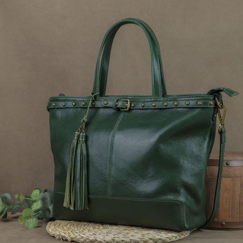 Full Grain Leather Tote Bag Handmade Leather Bag Everyday Bag Vintage Women Leather Shoulder Bag Handbag RockCow Leather Studio