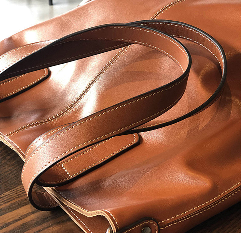 Full Grain Leather Tote Bag Women Leather Purse Leather Work Student Bag T21017 RockCow Leather Studio