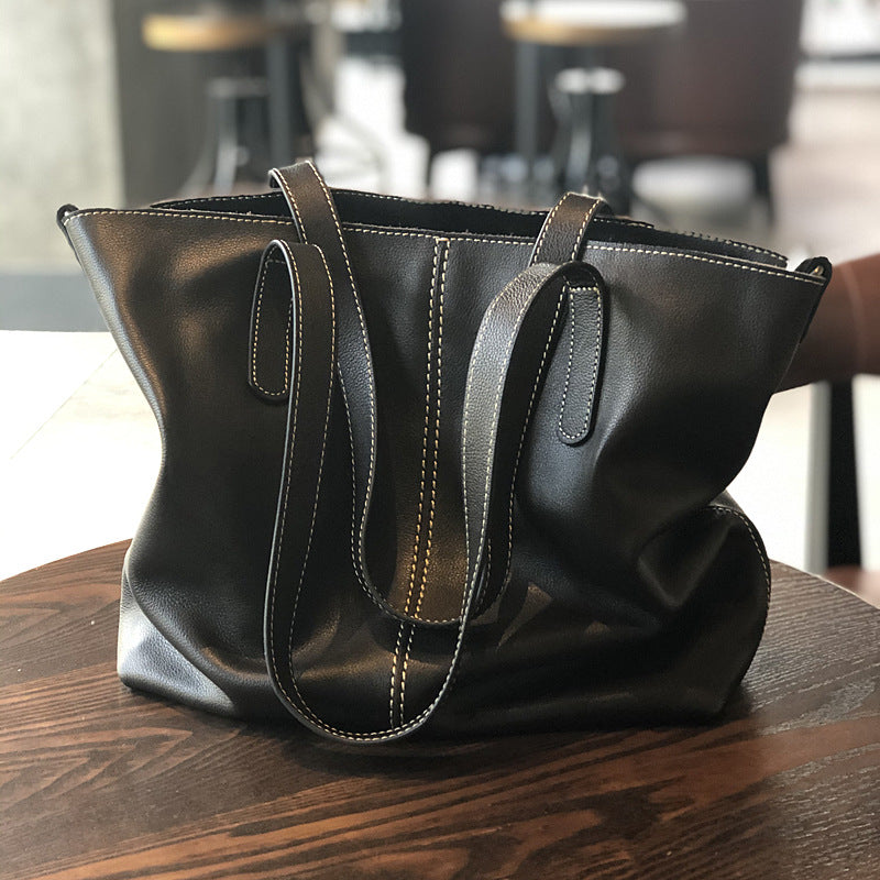 Full Grain Leather Tote Bag Women Leather Purse Leather Work Student Bag T21017 RockCow Leather Studio