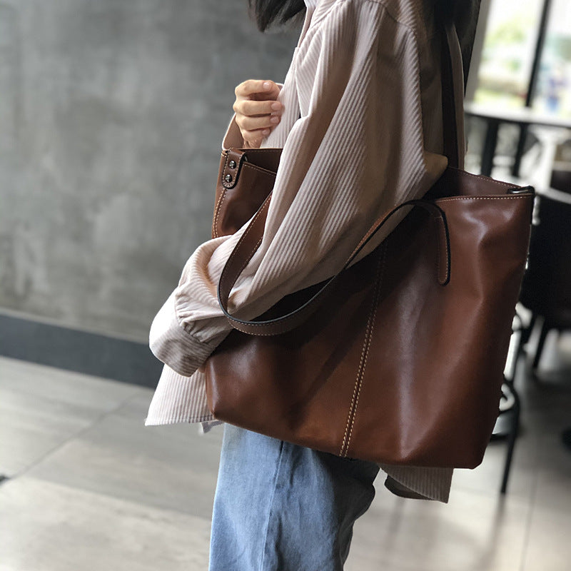 Full Grain Leather Tote Bag Women Leather Purse Leather Work Student Bag T21017 RockCow Leather Studio