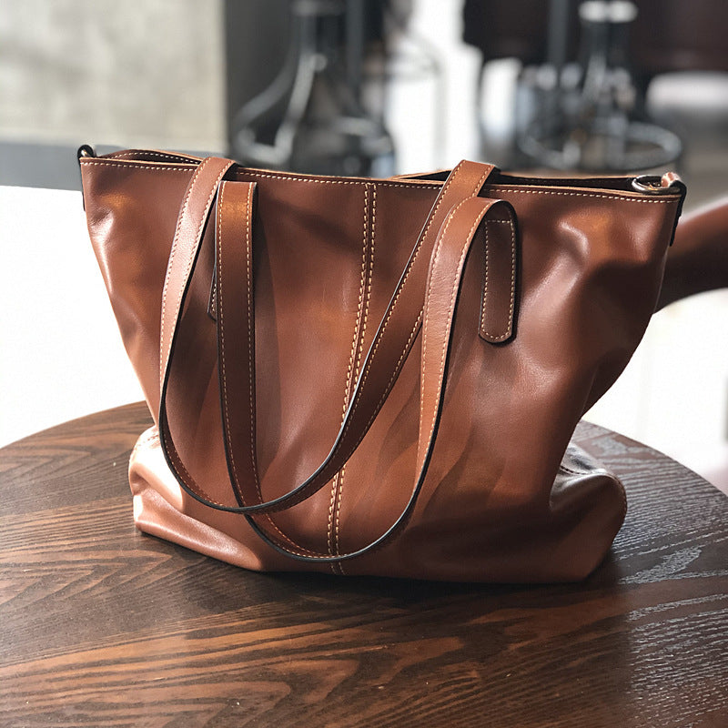 Full Grain Leather Tote Bag Women Leather Purse Leather Work Student Bag T21017 RockCow Leather Studio