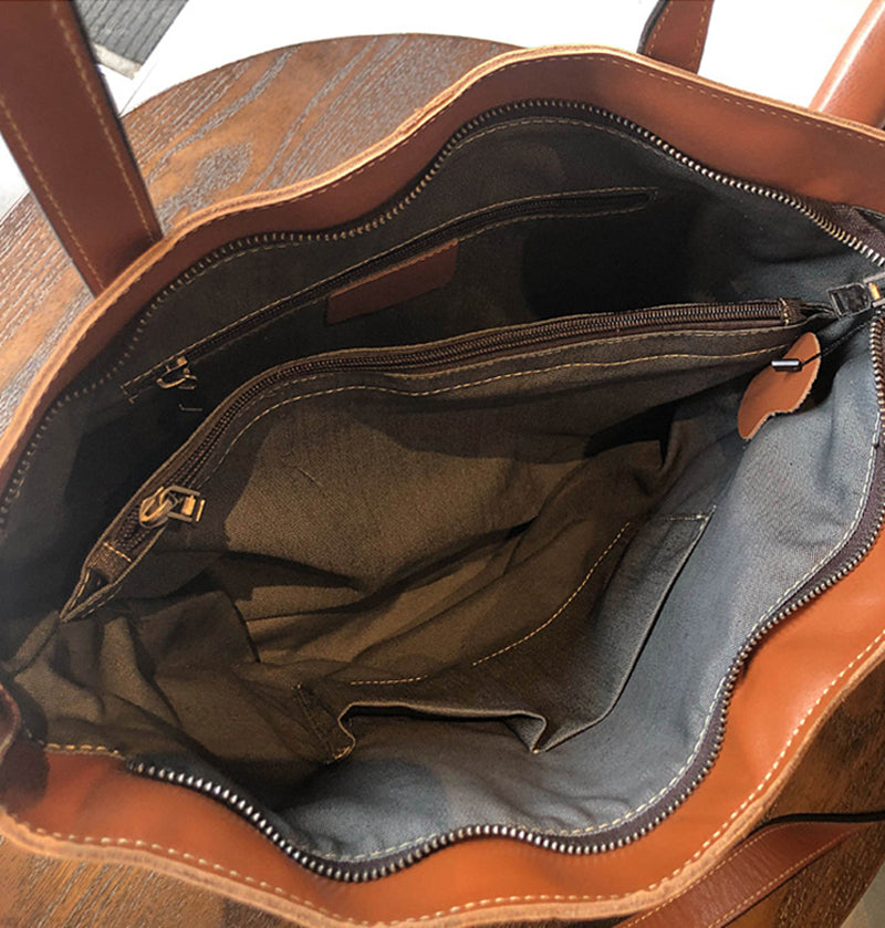 Full Grain Leather Tote Bag Women Leather Purse Leather Work Student Bag T21017 RockCow Leather Studio
