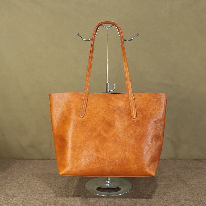 Full Grain Leather Tote Classic Everyday Use Tote Bag Work Student Bag Leather Shoulder Bag For Women RockCow Leather Studio