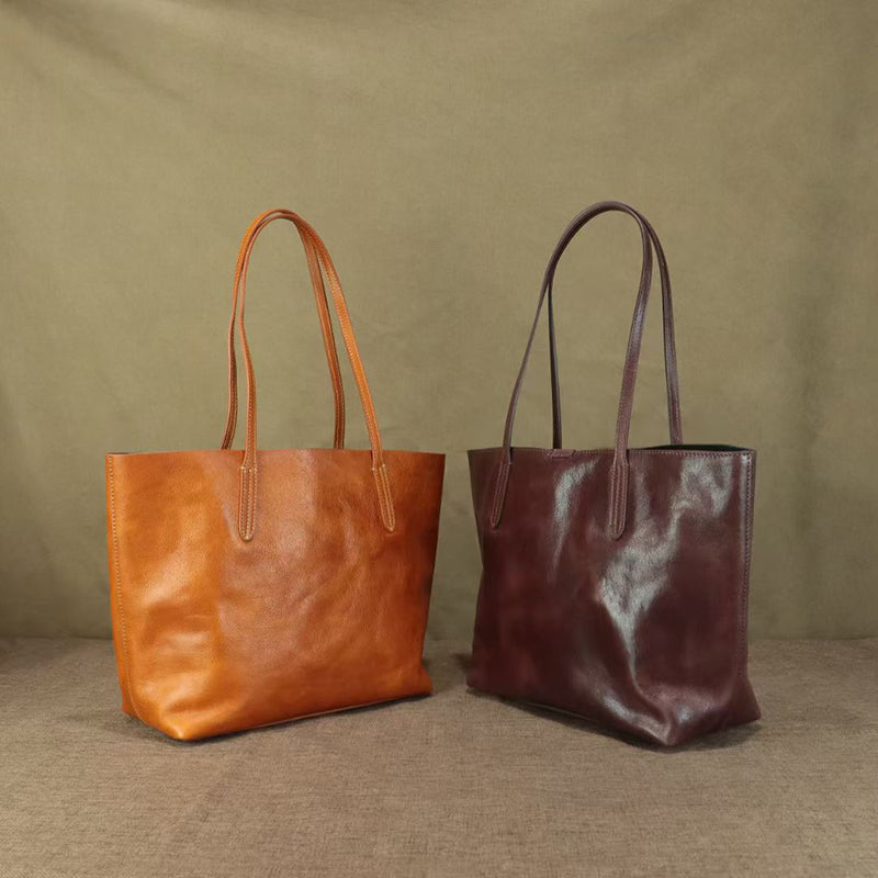 Full Grain Leather Tote Classic Everyday Use Tote Bag Work Student Bag Leather Shoulder Bag For Women RockCow Leather Studio