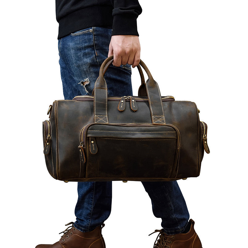 Full Grain Leather Travel Bag Handmade Leather Duffle Bag Mens Overnight Bag Weekender Bag RockCow Leather Studio