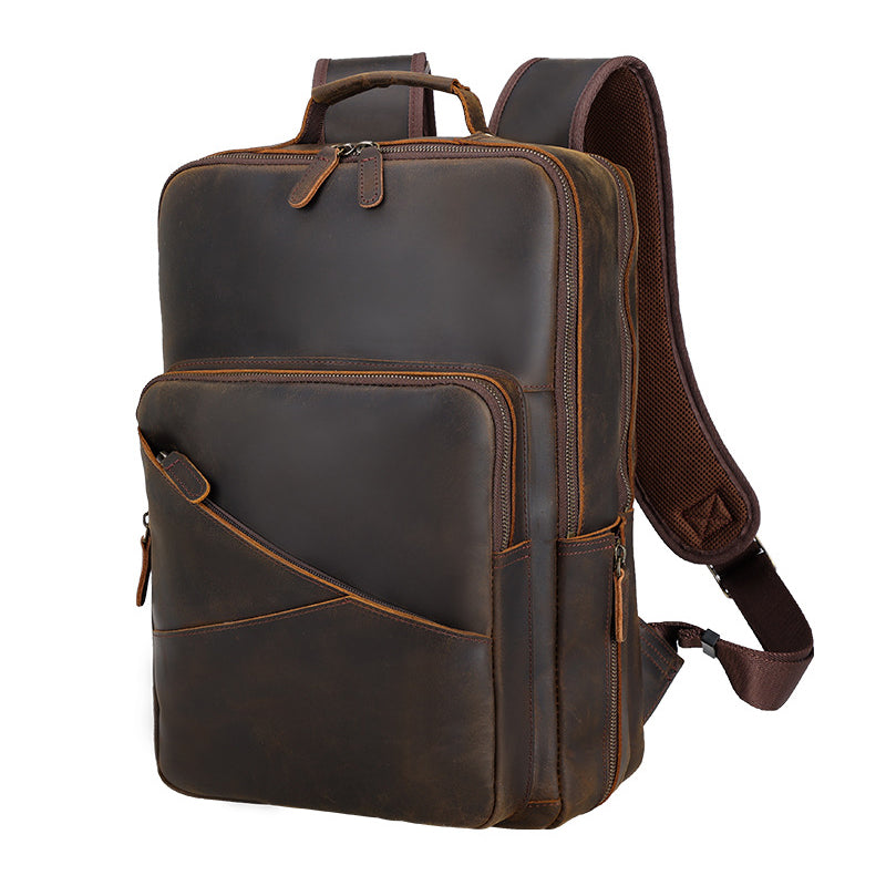 Full Grain Leather backpack Mens Crazy Horse Laptop Backpack Handmade Retro Large Leather Travel Backpacks For Mens RockCow Leather Studio