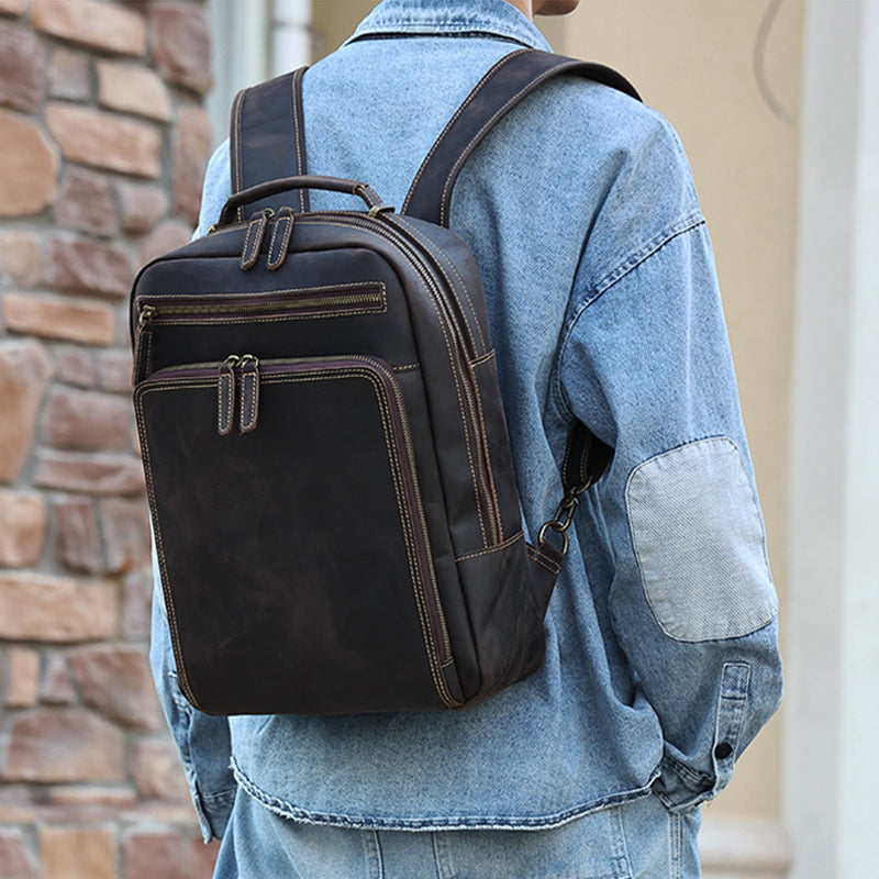 Full Grain Men's Leather Backpack Retro 15-inch Laptop Backpack Handcrafted Cow Leather Backpack RockCow Leather Studio