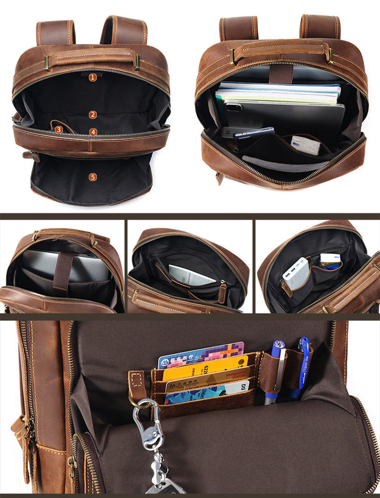 Full Grain Men's Leather Backpack Retro 15-inch Laptop Backpack Handcrafted Cow Leather Backpack RockCow Leather Studio