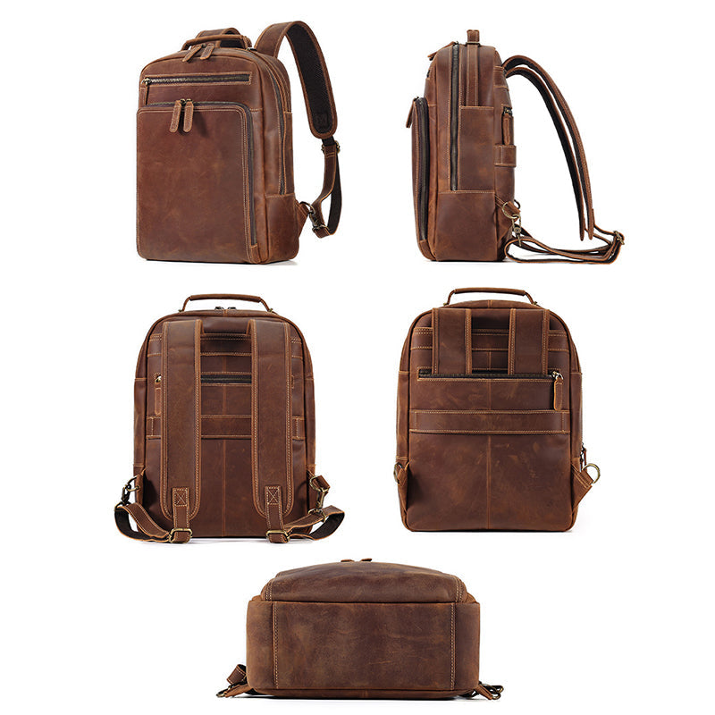 Full Grain Men's Leather Backpack Retro 15-inch Laptop Backpack Handcrafted Cow Leather Backpack RockCow Leather Studio
