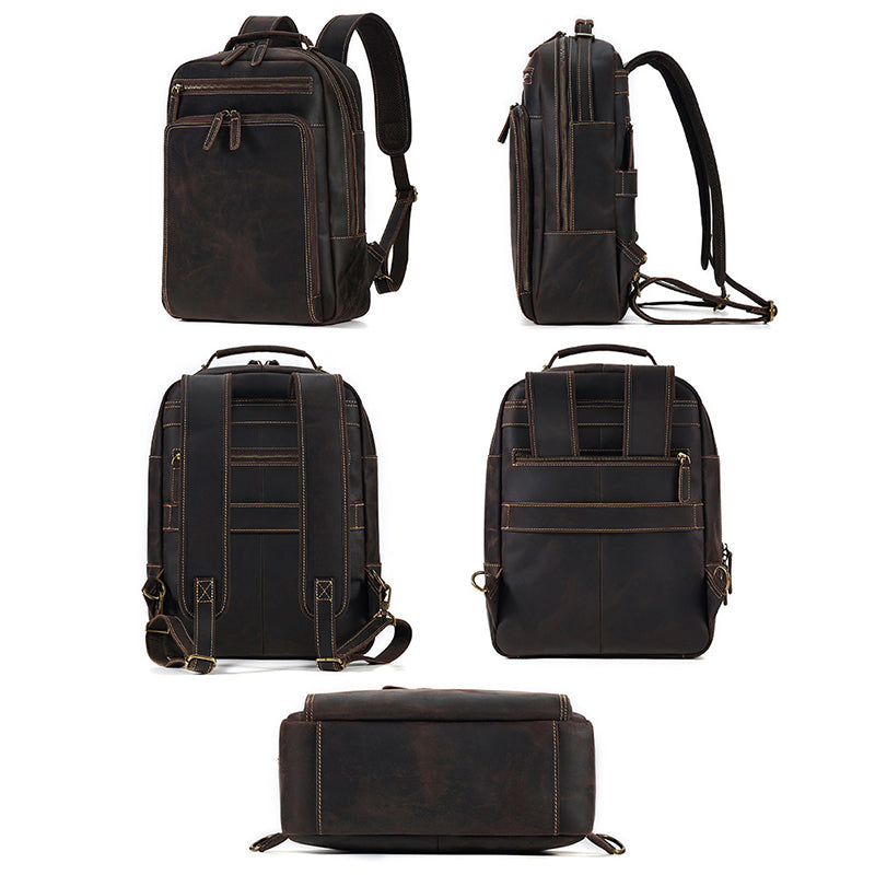 Full Grain Men's Leather Backpack Retro 15-inch Laptop Backpack Handcrafted Cow Leather Backpack RockCow Leather Studio