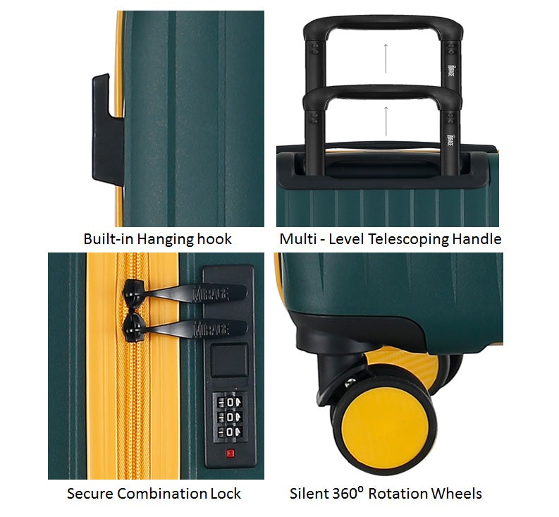 GALA 3-Piece Luggage Set – Polypropylene Hardshell, Lightweight, 360° Dual Spinning Wheels, Combo Lock - 20", 24", 28" - Army Green Mirage Luggage