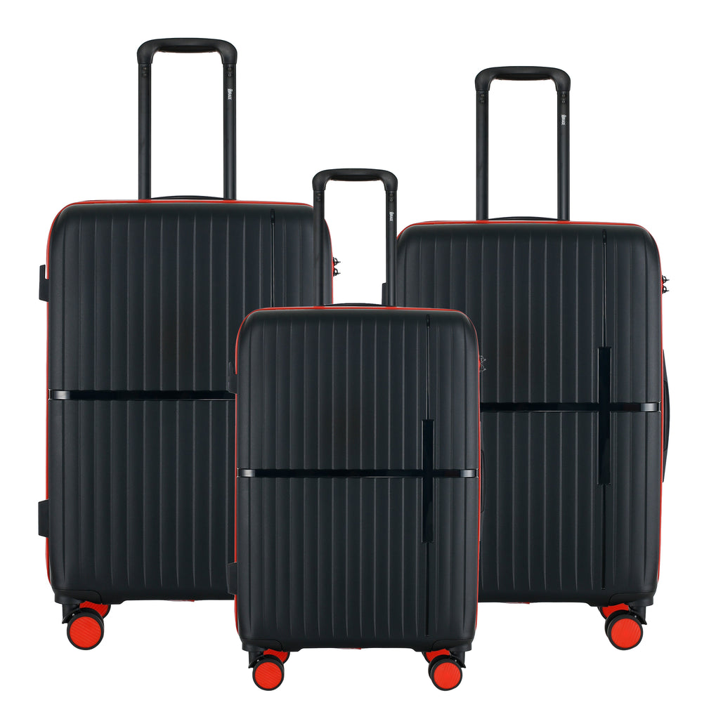 GALA 3-Piece Luggage Set – Polypropylene Hardshell, Lightweight, 360° Dual Spinning Wheels, Combo Lock - 20", 24", 28" - Black Mirage Luggage