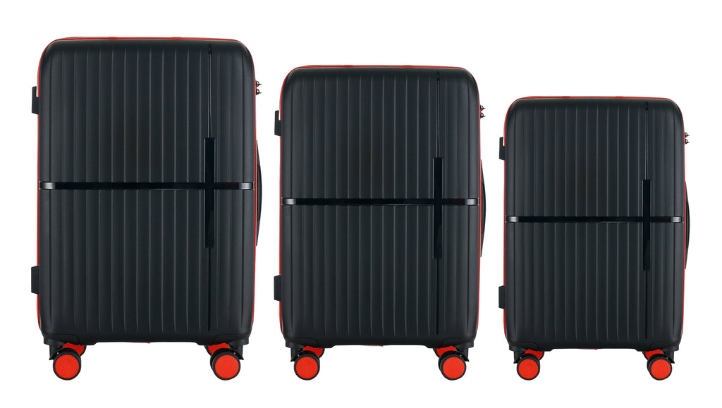 GALA 3-Piece Luggage Set – Polypropylene Hardshell, Lightweight, 360° Dual Spinning Wheels, Combo Lock - 20", 24", 28" - Black Mirage Luggage