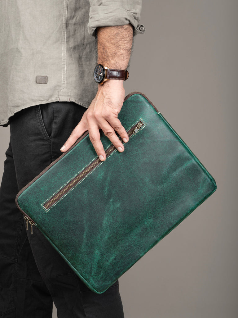Green Laptop Sleeve Classy Leather Bags