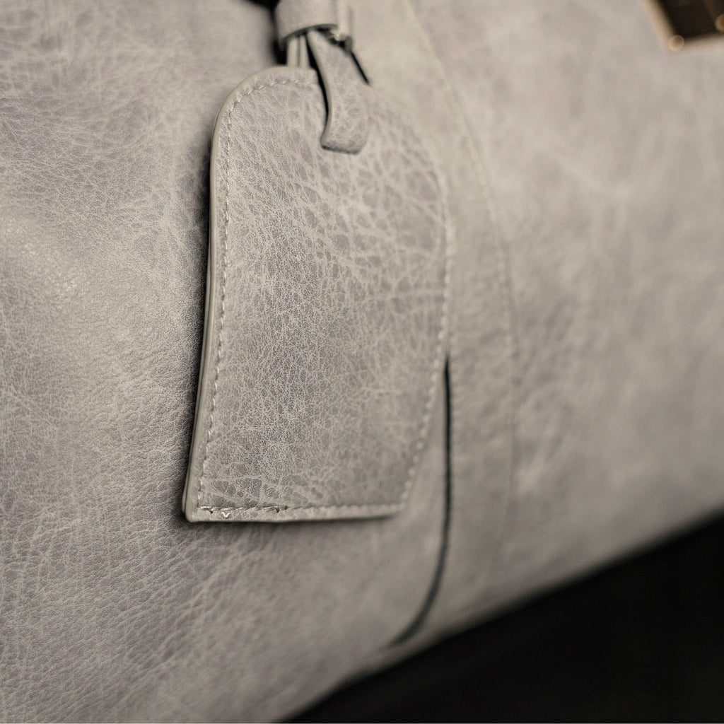 Grey Tumbled Leather Weekender Duffle Bag Sole Premise