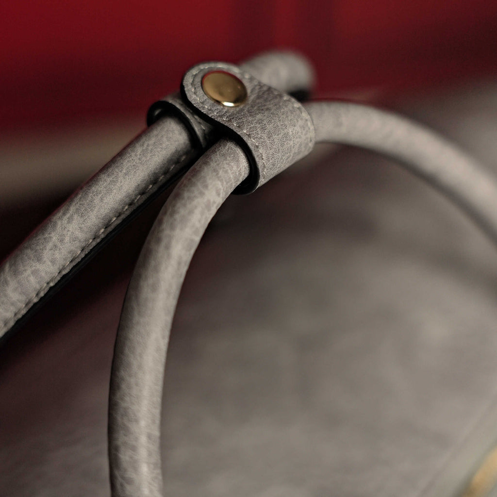 Grey Tumbled Leather Weekender Duffle Bag Sole Premise