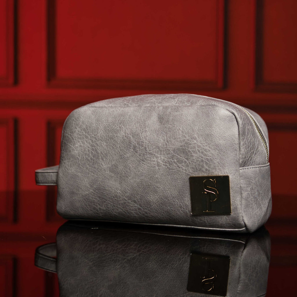 Grey Leather Toiletry Bag Sole Premise