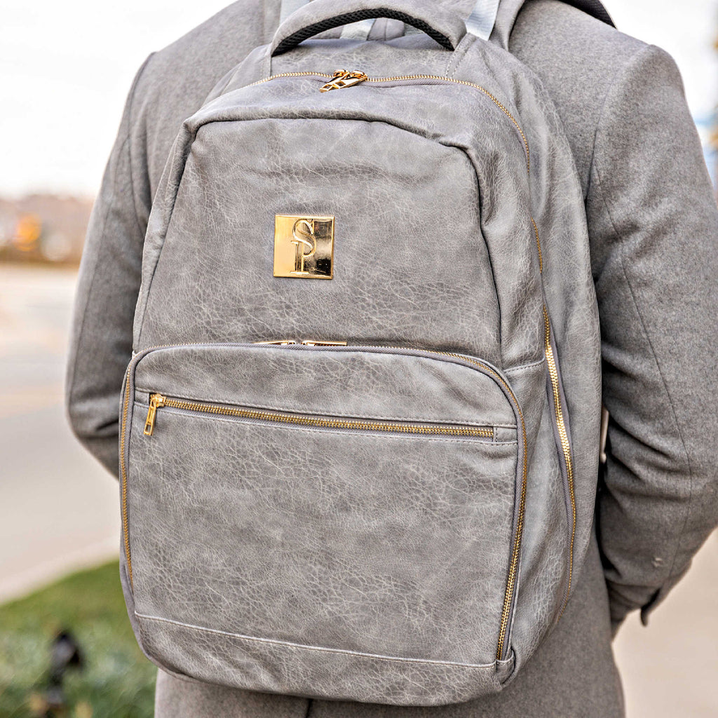 Grey Leather Commuter Bag Sole Premise