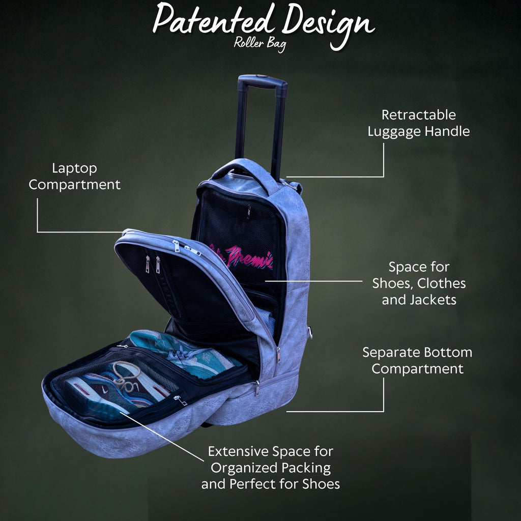 Grey Leather Carry-On Patented Roller Bag (Only 150 Made) Sole Premise