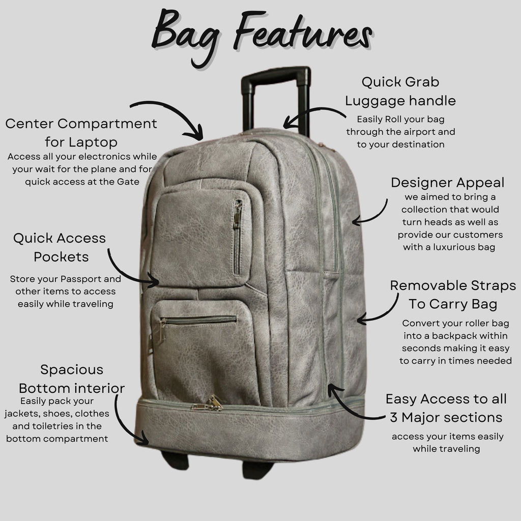 Grey Leather Carry-On Patented Roller Bag (Only 150 Made) Sole Premise