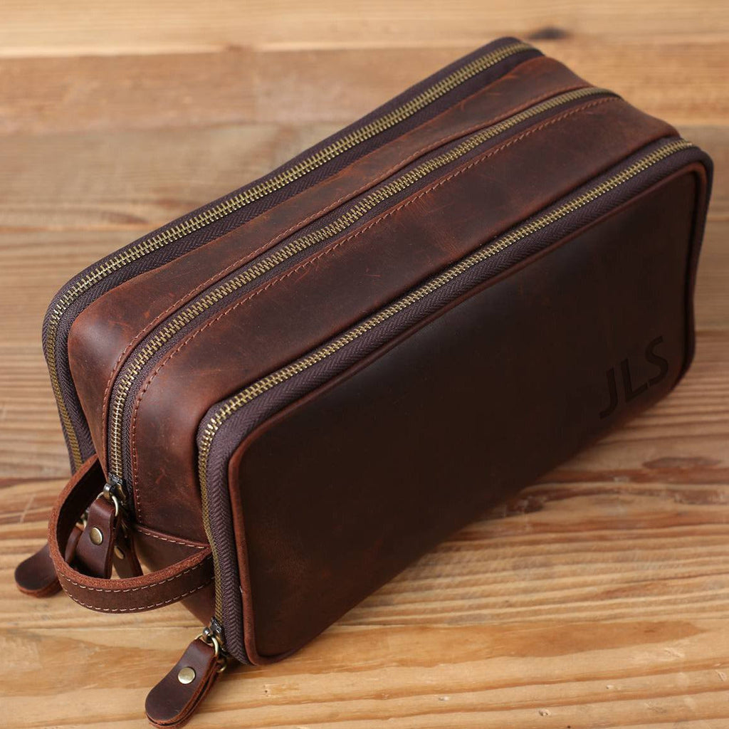 Groomsmen Gift Personalized Leather Toiletry Bag Waterproof Leather Dopp Kit Men's Shaving Kit, Christmas Gift RockCow Leather Studio
