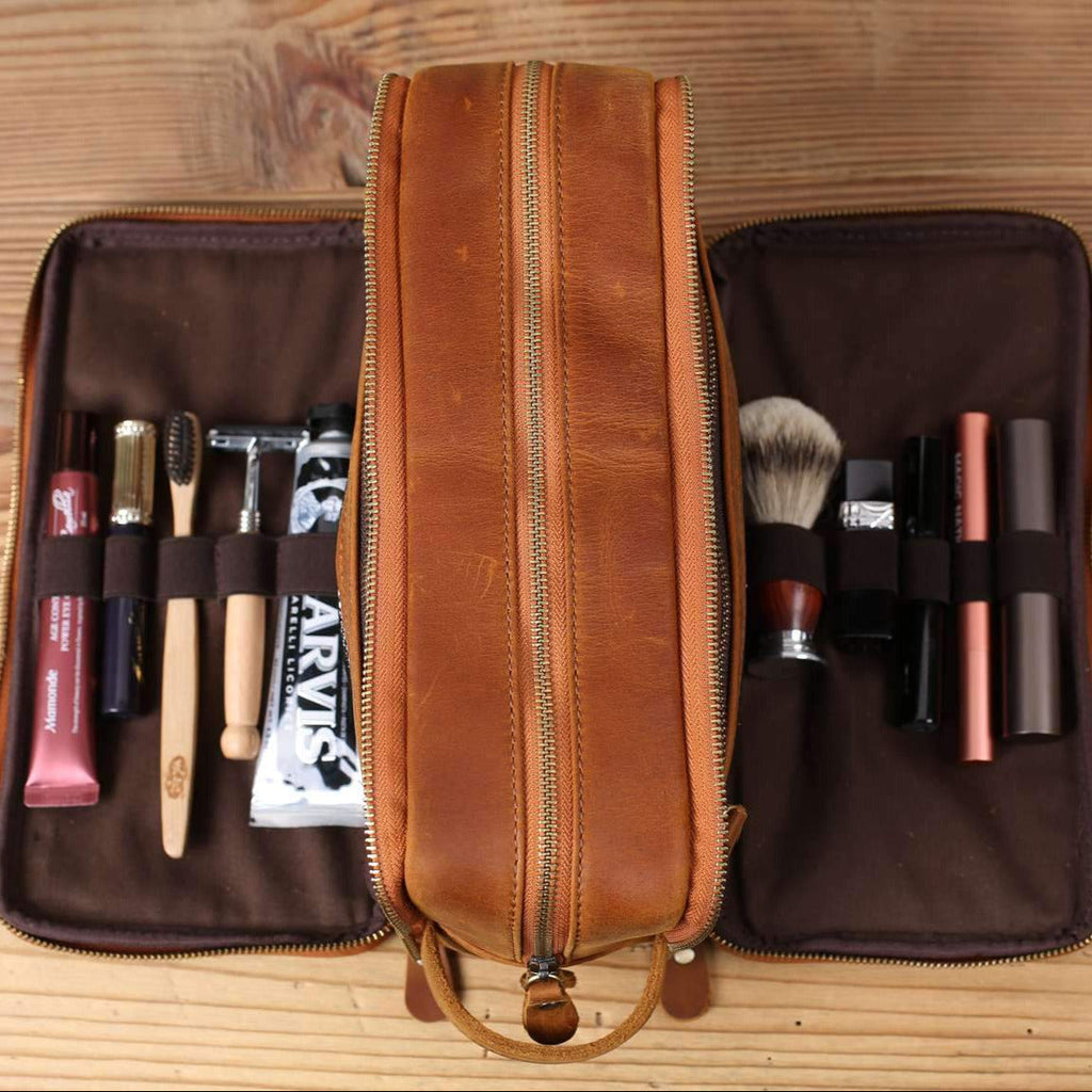 Groomsmen Gift Personalized Leather Toiletry Bag Waterproof Leather Dopp Kit Men's Shaving Kit, Christmas Gift RockCow Leather Studio
