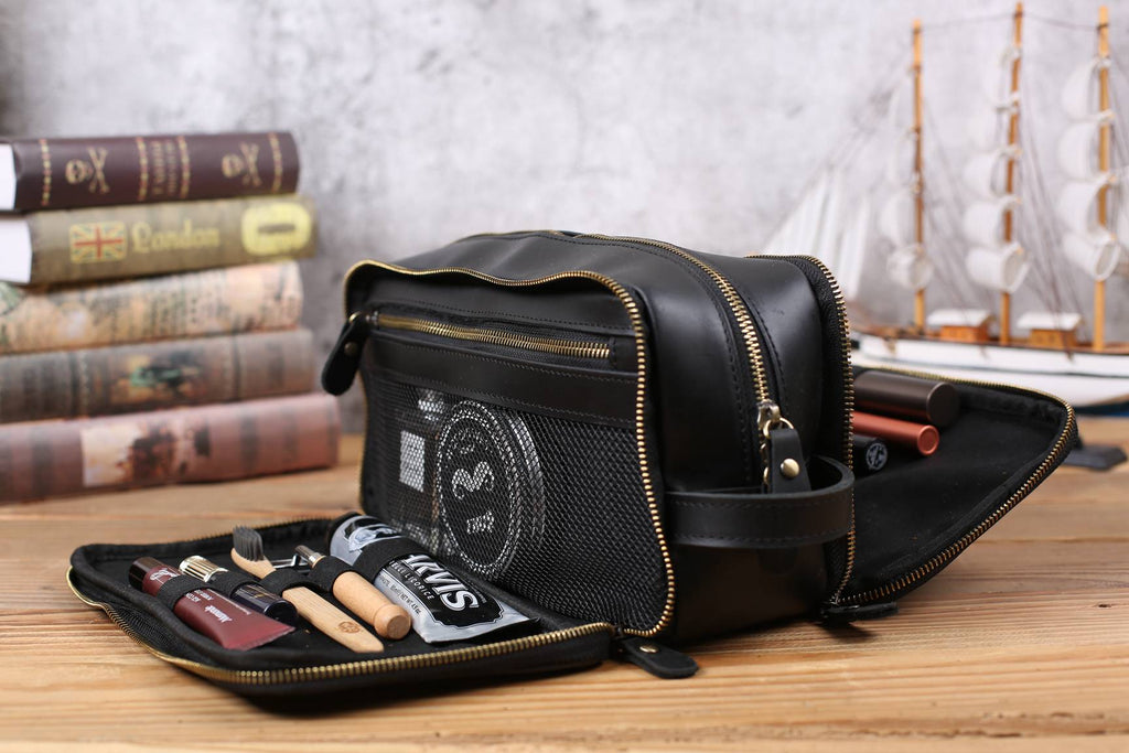 Groomsmen Gift Personalized Leather Toiletry Bag Waterproof Leather Dopp Kit Men's Shaving Kit, Christmas Gift RockCow Leather Studio
