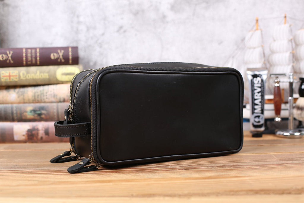 Groomsmen Gift Personalized Leather Toiletry Bag Waterproof Leather Dopp Kit Men's Shaving Kit, Christmas Gift RockCow Leather Studio
