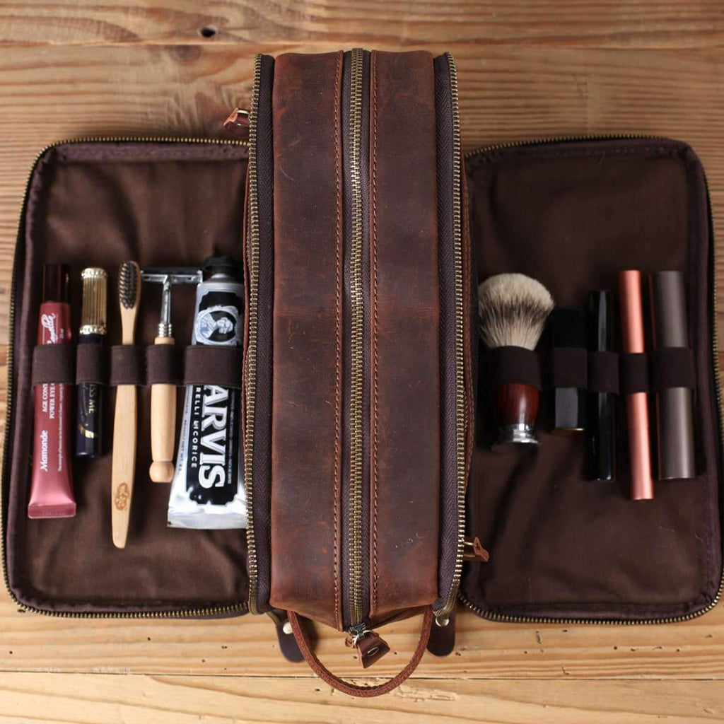Groomsmen Gift Personalized Leather Toiletry Bag Waterproof Leather Dopp Kit Men's Shaving Kit, Christmas Gift RockCow Leather Studio
