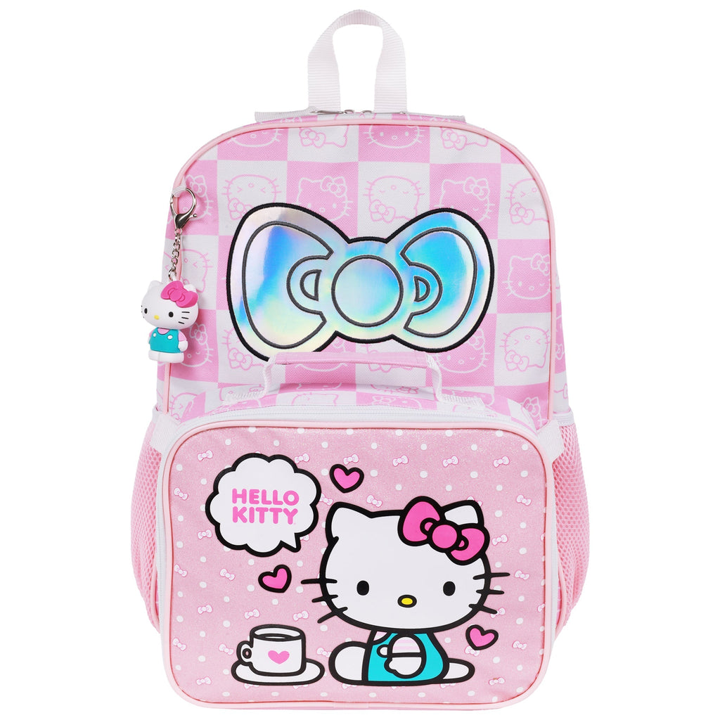 Hello Kitty All-Over Print Backpack with Detachable Lunchbox & 3D Charm Ful Luggage