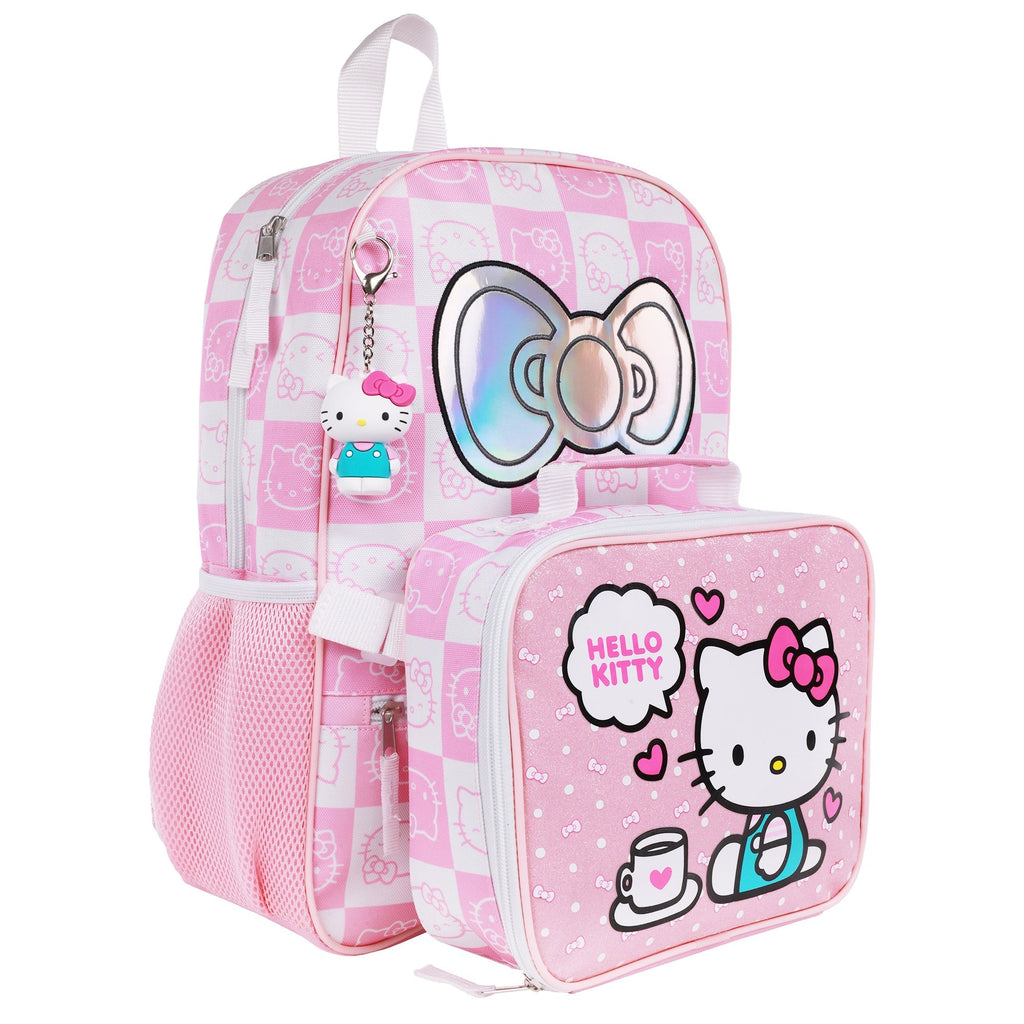 Hello Kitty All-Over Print Backpack with Detachable Lunchbox & 3D Charm Ful Luggage