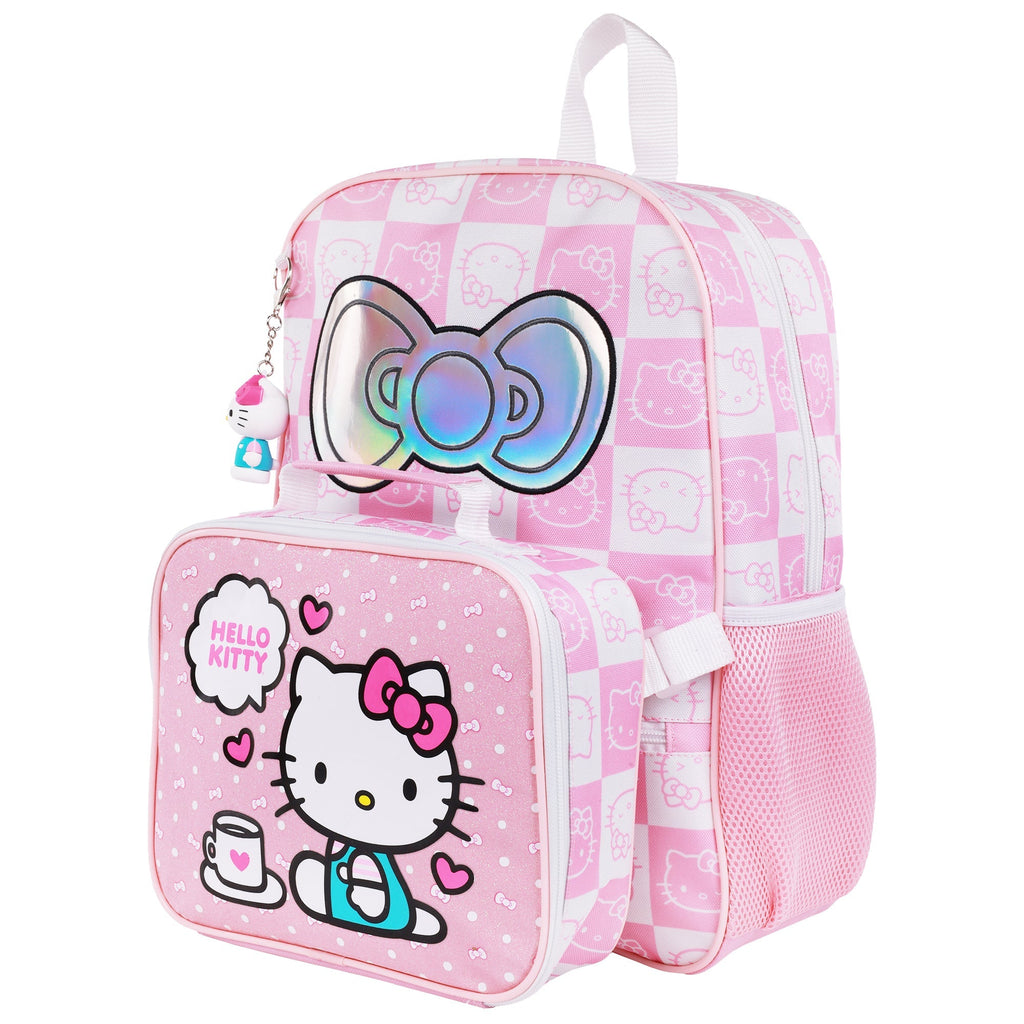 Hello Kitty All-Over Print Backpack with Detachable Lunchbox & 3D Charm Ful Luggage