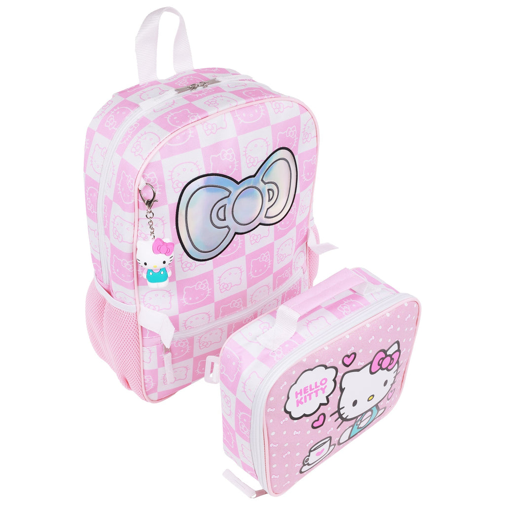 Hello Kitty All-Over Print Backpack with Detachable Lunchbox & 3D Charm Ful Luggage
