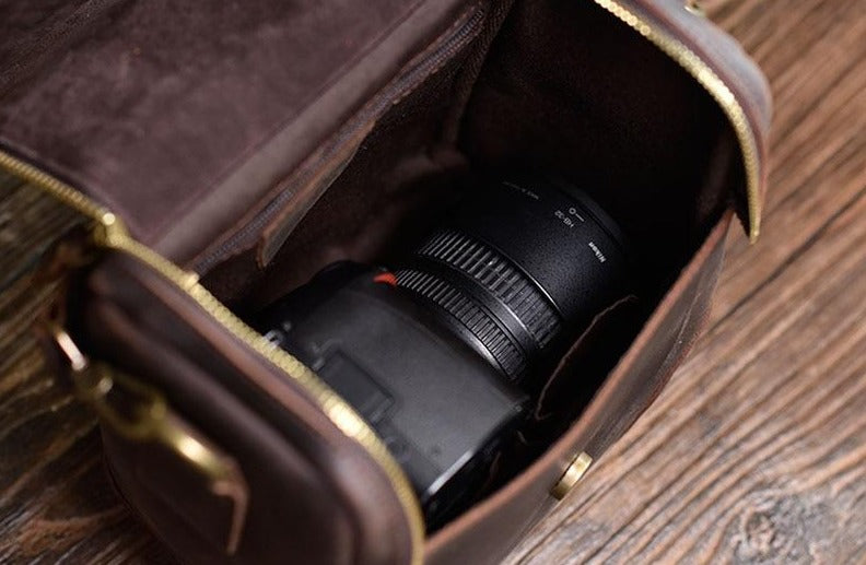 The Calista | Small Leather Camera Bag - Leather Camera Lens Case STEEL HORSE LEATHER