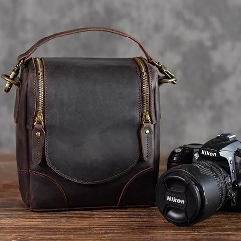 The Calista | Small Leather Camera Bag - Leather Camera Lens Case STEEL HORSE LEATHER