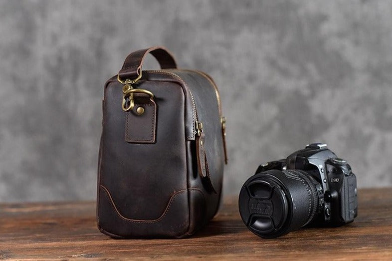 The Calista | Small Leather Camera Bag - Leather Camera Lens Case STEEL HORSE LEATHER