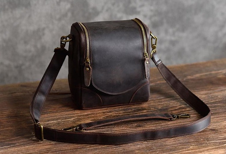 The Calista | Small Leather Camera Bag - Leather Camera Lens Case STEEL HORSE LEATHER