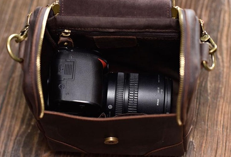 The Calista | Small Leather Camera Bag - Leather Camera Lens Case STEEL HORSE LEATHER
