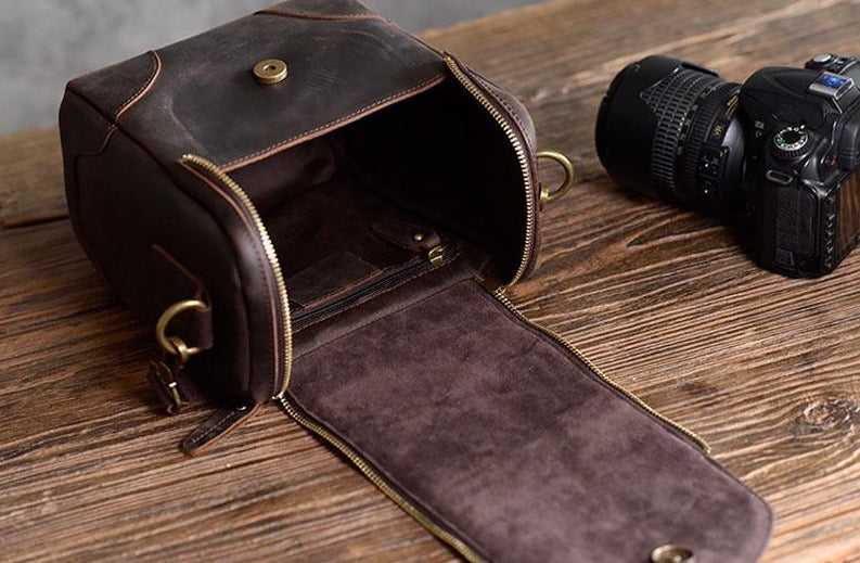 The Calista | Small Leather Camera Bag - Leather Camera Lens Case STEEL HORSE LEATHER