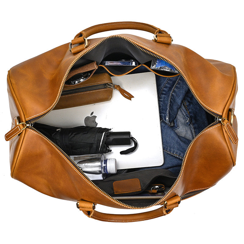 Handcrafted Leather Weekender Bag Retro Full Grain Leather Duffle Bag Mens Leather Carry-on Bag Large Vacation Holidays Travel Bag RockCow Leather Studio