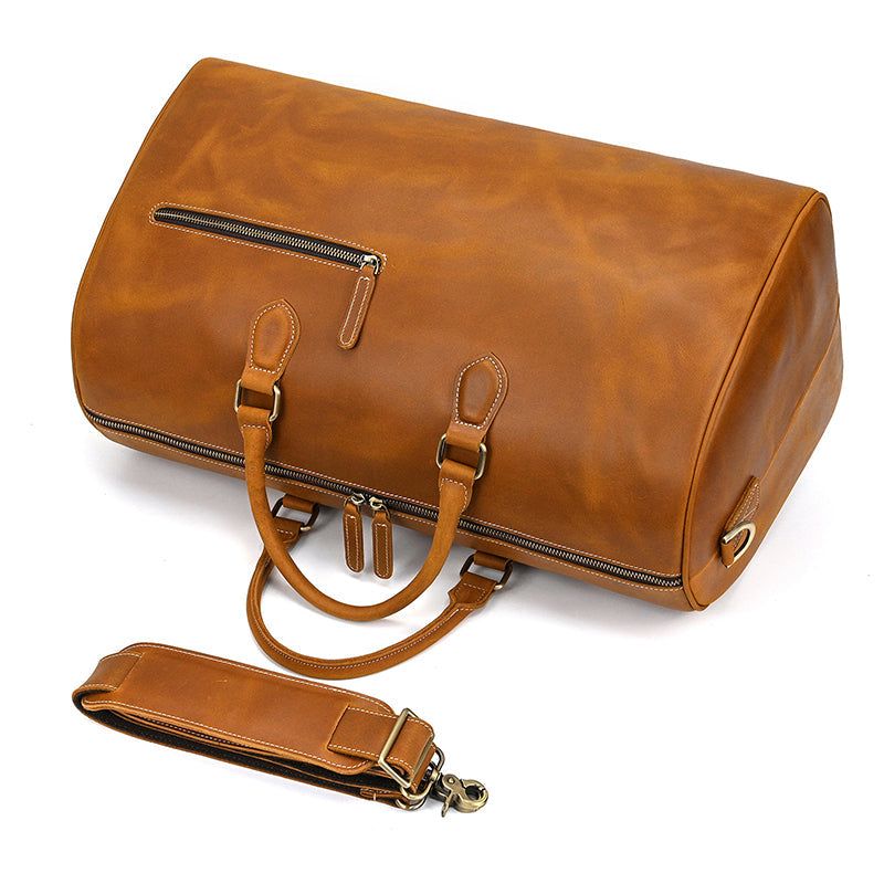 Handcrafted Leather Weekender Bag Retro Full Grain Leather Duffle Bag Mens Leather Carry-on Bag Large Vacation Holidays Travel Bag RockCow Leather Studio